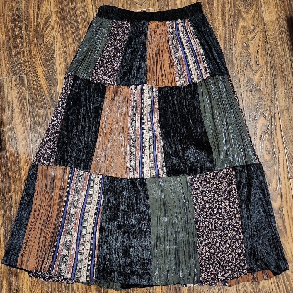 Stonebridge Petites Velvet Patchwork Maxi Skirt SZ MP Black Red Brown Blue Multi - Picture 4 of 9